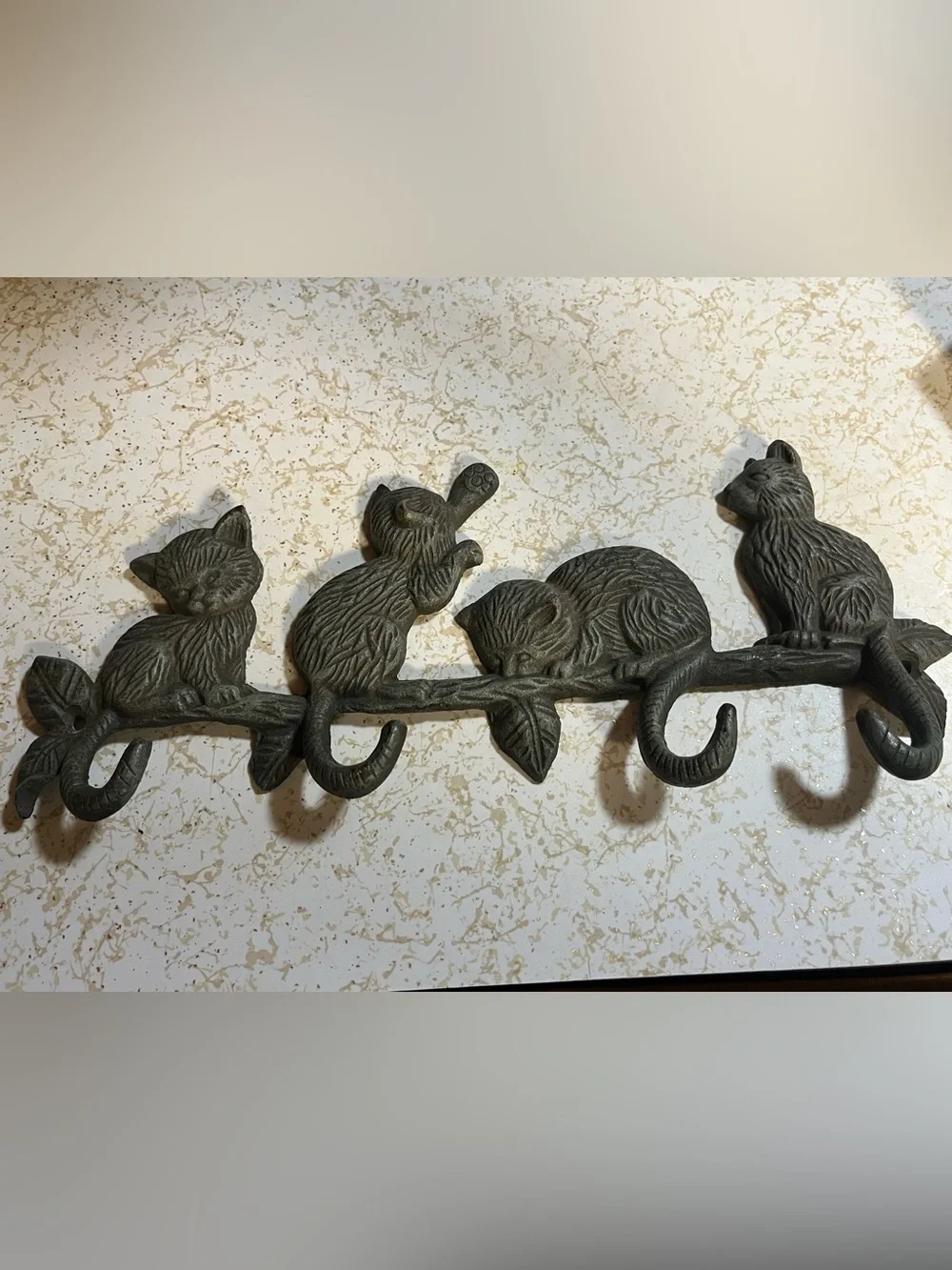 Grey Cast Iron Cat Wall Hook Rack